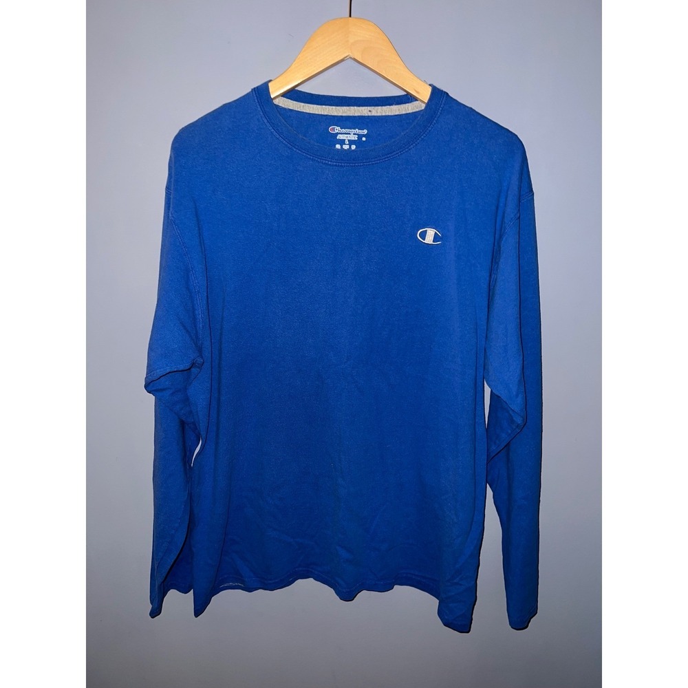Champion Authentic Mens Long Sleeve T-Shirt Royal Blue Embroidered C Logo Large